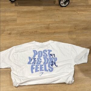 White T-Shirt with Blue Graphic Print